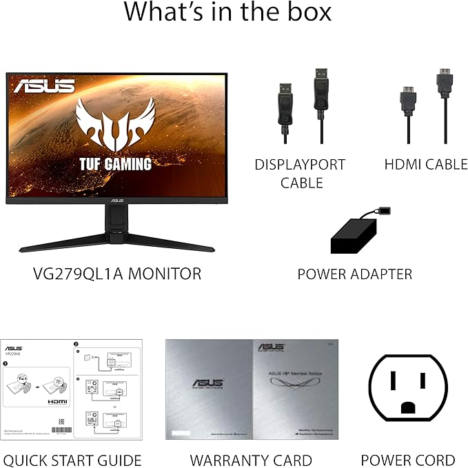 ASUS TUF Gaming VG279QL1A 27” HDR Gaming Monitor 1080P Full HD 165Hz (Supports 144Hz) IPS 1ms FreeSync Premium DisplayHDR 400 Extreme Low Motion Blur Eye Care HDMI DisplayPort