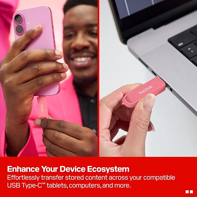 SanDisk 1TB Phone Drive with USB Type-C - for Smartphones Tablets and Computers - Up to 150MB/s USB 3.2 Gen 1 - Seastar Pink - SDIXS0N-1T00-GN6NG