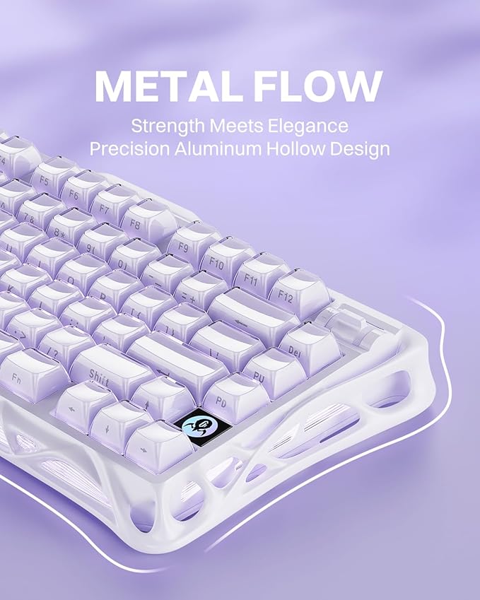 GravaStar Mercury K1 Purple 75% Wireless Mechanical Keyboard – Tri-Mode BT5.0/2.4GHz/USB-C Gaming Keyboard Jelly Keycaps Linear Switches RGB Backlit Creamy Keyboard for PC/Mac Cute &amp Stylish