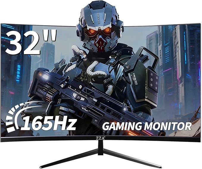 ZZA 32 Inch Curved Monitor1440p VA Screen 165Hz 1500R Curved Gming MonitorComputer Monitor 1msFreeSync &amp G-Sync HDR10 120% sRGB Coverage DP/HDMI PC Monitor VESA Mount Compatible