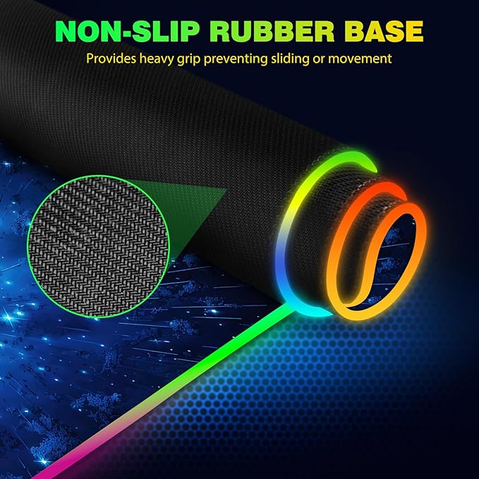 AIMSA RGB Gaming Mouse Pad with Wireless Charging Large Keyboard Mouse Pad with 14 LED Light Modes Non-Slip Rubber Base Waterproof Desk Pad for Home Office Decor Blue Meteor Starry Sky