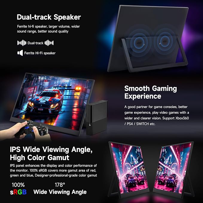 waveshare Luckfox 14inch Portable Monitor with Stand IPS Screen Mini HDMI Interface 1920 × 1200 Full HD 178° Viewing Angle ABS Case 100% sRGB High Color Gamut Supports HDR No Touch
