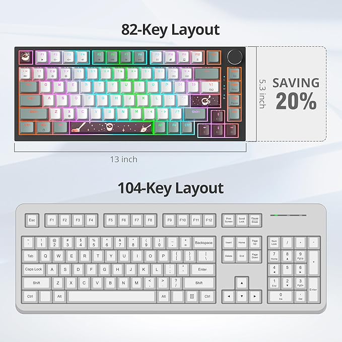 Mist 75% Wired Gaming Keyboard - Hot Swappable Gasket Mount Red Switch RGB Backlit 82-Key TKL Mechanical Keyboard NKRO for PC/Laptop Windows Gamers