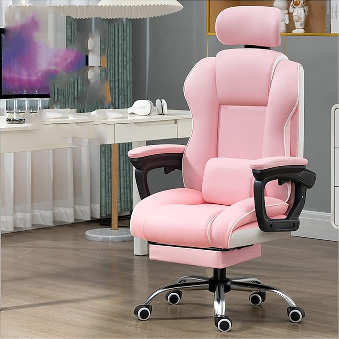 Gaming Chair with Footrest Reclining High Back Computer Game Chair with Lumbar Support and Headrest Pink