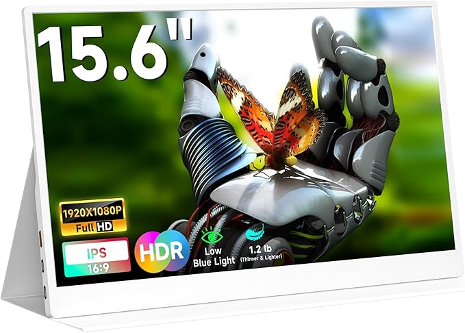 QAF Portable Monitor for Laptop 15.6 Inch FHD 1080P USB-C HDMI 100% sRGB HDR IPS Display Ultra-Thin Travel Second Screen Compatible with Laptop Mac PC Phone PS5 Xbox Switch Built-in Speakers White