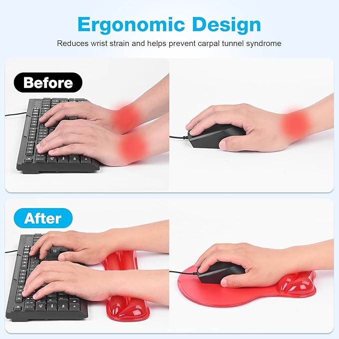 Gel Mouse pad &amp Keyboard Wrist Rest Set Ergonomic Keyboard and Mousepad with Wrist Support Keyboards Wrist Rest Computer Keyboards Pad Cooling Gel Red