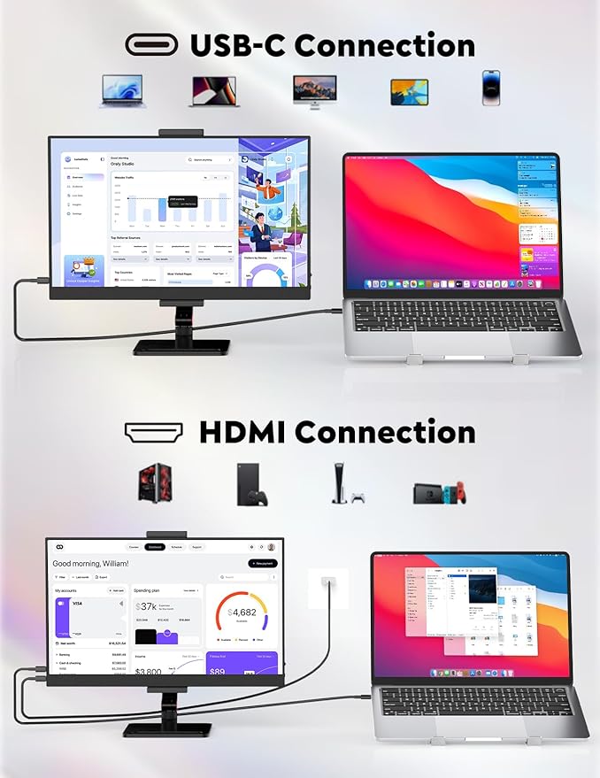 15.6” Portable Monitor with Adjustable Stand 1080P FHD IPS Screen Extender Laptop Stand &amp Smart Cover Included Ultra Slim Travel Monitor with Eye Protection Plug and Play for Laptop/PC/Mac