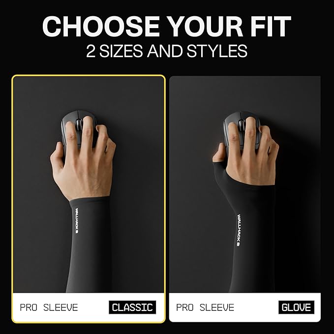 Wallhack Gaming Pro Sleeve | Low-Friction High Comfort Performance | Improve comfort on cloth and glass mouse pads | Full sleeve Design Exposed hand S/M Black