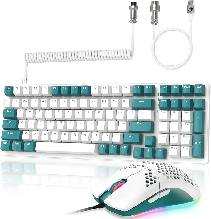 ZIYOULANG K3 Mechanical Gaming Keyboard and Mouse Combo - 98Key RGB Backlit Blue Switch Ultra-Light Honeycomb Shell Mouse Compact Design Wired Coiled Cable for PC/Mac/Windows (Green)