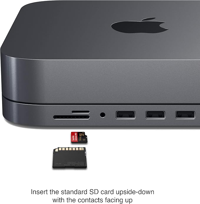 Satechi USB C Hub Type-C Aluminum Stand &amp Hub USB-C Data Port Micro/SD Card Readers USB 3.0 &amp Headphone Jack Port for Mac mini M2/M1 (Not Compatible with M4) - Space Gray