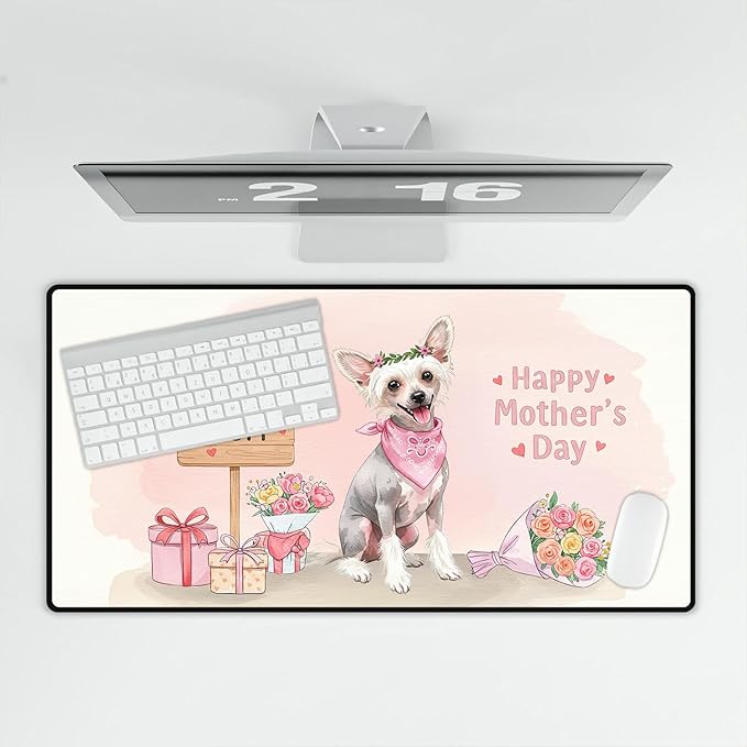 Happy Mother's Day Chinese Crested Love Dog Mom Heart Flower Desk Mat Full Keyboard Mouse Pad Dog Lover Large Mousepad 12004