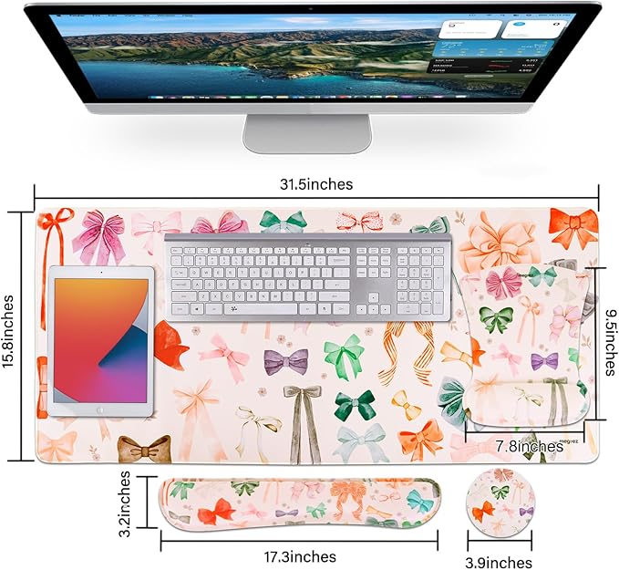 MEGREZ 4-in-1 Ergonomic Memory Foam Wrist Rest Set Desk Pad Mouse Pad with Wrist Rest Keyboard Pad Suitable for Office Workers Programmers &amp Gamers–Relieve Typing &amp Gaming Fatigue White