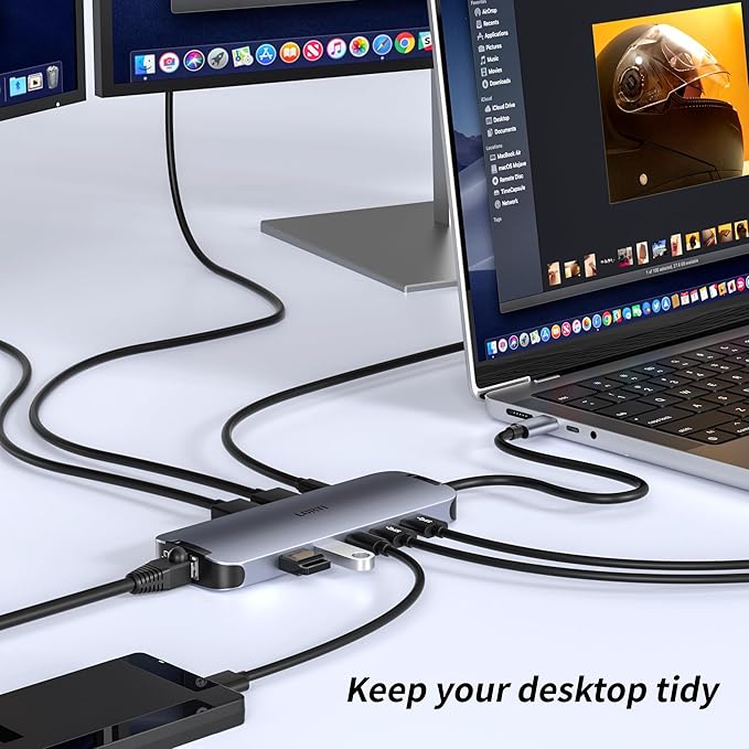 USB-C Hub (10-in-1) Dual 4K HDMI 100W PD Fast Charging HDMI Extension USB A3.0×2 USB C3.0×1 5Gbps Data Transfer USB2.0×2 3.5mm Audio 1000Gbps Ethernet Port USB C Docking Station with 2 HDMI Ports