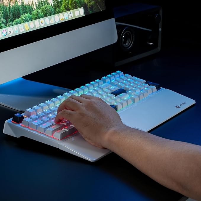 Wireless Mechanical Keyboard with Wrist RestTri-Mode BT5.0/2.4GHz/USB-C Hot Swappable Custom KeyboardPre-lubed Clicky SwitchesRGB Backlit Computer Gaming Keyboards for PC/Tablet/PS/Xbox(White)