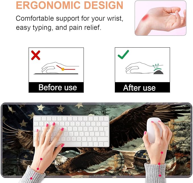 Ergonomic Keyboard Wrist Rest &amp Mouse Pad Wrist Rest SetLarge Gaming Desk Mat 31.5x 11.8 with Non-Slip BaseMemory FoamEasy Typing Pain Relief for Home &amp OfficePatriotic American Flag Bal