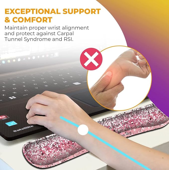 Mouse Pad with Wrist Support Ergonomic Gel Mouse Pad Memory Foam Keyboard Wrist Rest Suitable for Office Typing Games Psalm 46:5 Bible Verse and Pink Glitter Desk Pad