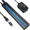 Powered USB Hub 3.0 Leinsis 16-Port USB 3.0 Hub [Durable Aluminum] 12 Data Transfer Ports+ 4 Smart Charging Ports with Individual On/Off Switches USB Hub 3.0 Powered with Power Adapter for Laptop PC