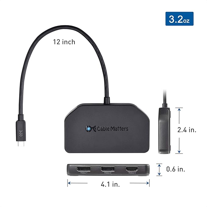 Cable Matters 4K Triple Display USB C Hub with 2X DisplayPort 1x HDMI and 100W Charging for Windows - DisplayPort 1.4 and DSC 1.2 Enabled for Triple 4K 60Hz Display - Not Compatible with Mac