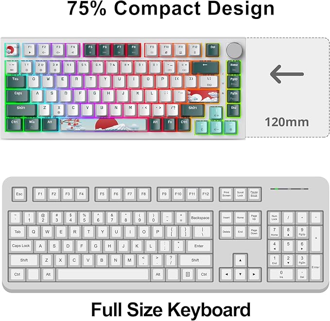 Fogruaden Wired 75% Percent Hot Swappable Mechanical Keyboard Red Switch TKL Mechanical Keyboard Gasket Mount RGB Backlit Compact Gaming Keyboard with Volume Knob(Forest)