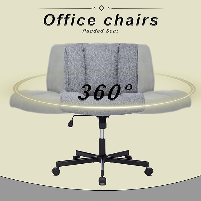 DHAEY Armless Office Chair Cross Legged Office Desk Chair No Wheels Fabric Padded Modern Swivel Height Adjustable Mid Back Wide Seat Computer Task Vanity Chair for Home Office Easy Assembly Gray