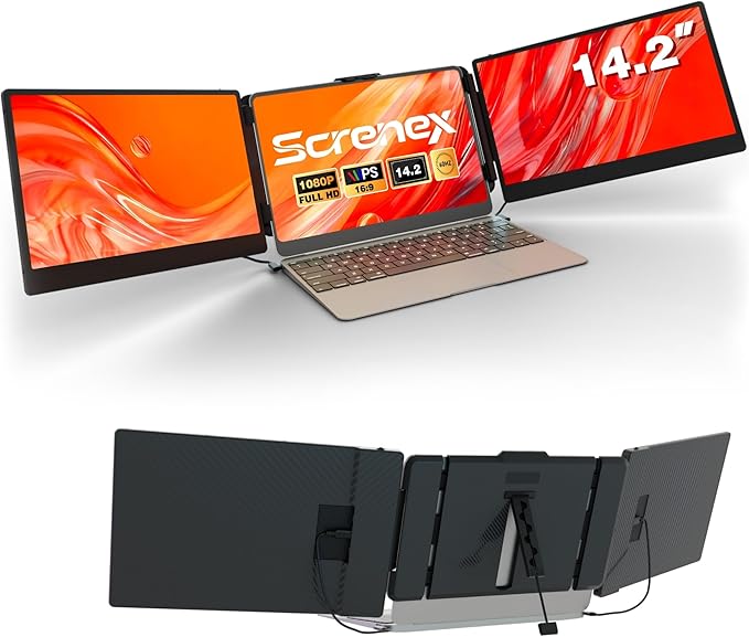 Laptop Screen Extender Triple Monitor 14.2 Portable Multi Monitor FHD 1080P IPS Ultra-Thin HDMI/USB-A/Type-C &amp Plug &amp Play Fits 13-17 Laptops Compatible with Windows/macOS/Android/Switch