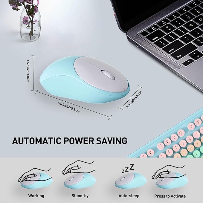 Wireless Keyboard and Mouse Combo 2.4 GHz Wireless Full-Sized Typewriter Mouse and Keyboard with Round Keycaps for Windows Computer Desktop PC Laptop (PinkBlue)