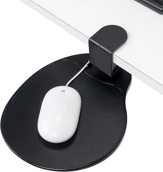 EHO Clamp-On Under Desk Mouse Tray 360° Swivel Ergonomic Platform with Cable Organizer Smooth Glide Surface for Gaming or Office Fits Desks 0.5-1.5 Thick Tool-Free Install TAA-Compliant
