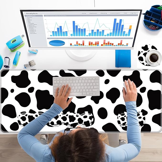 Keyboard Wrist Rest+Mouse Wrist Pad+Desk Pad SetMemory Foam Ergonomic Easy Typing Pain Relief for Computer Laptop Office Home - Cow Pattern