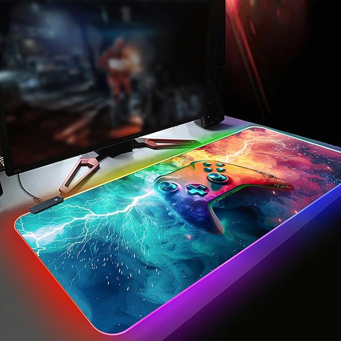 XL Led Gaming Mouse Pad with 14 Light Modes - Light Up Gamer Mouse Pad31.5 x 11.8in Non-Slip Gamepad Style RGB Large Gamer MousepadBlack Long Glowing Gaming Accessories for DeskWaterproof