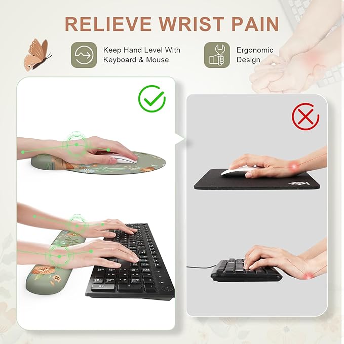 Desk Pad Mat Green Wrist Rest Support for Mouse Pad&ampKeyboard Set Scalloped Vanity mat Protector for Makeup Cute Floral Nail Mat Aesthetic Desk Protector for Women's Office Home Dorm