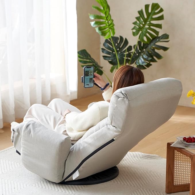 360 Degree Swivel Floor Chair with Adjustable Headrest &amp Backrest Folding Floor Gaming Chair with Phone Holder &amp Built-in Spring Seat Bag for Home Office 5 Adjustable Position Gray