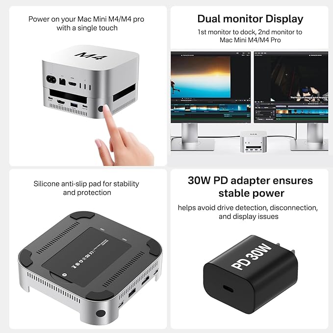 ACASIS 10Gbps Mac mini M4 Dock &amp Stand with Dual-Bay NVMe SSD Enclosure Bundle with 10Gbps M.2 NVMe &amp SATA SSD Enclosure