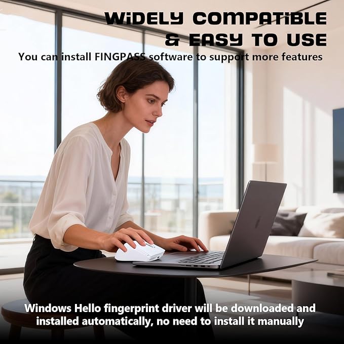Gugxiom 2-in-1 Fingerprint Sensor &amp Wireless Mouse Fingerprint Sensor for 7 8 10 11 Hello – Supports up to 20 IDs 2.4 GHz with USB Unifying Receiver Bluetooth 5.0 Mouse (White)