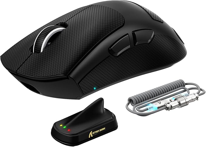 ATTACK SHARK V8 Wireless Gaming Mouse 59g Lightweight BT/2.4G Wireless/Wired Mouse PixArt PAW3950MAX Gaming Sensor 8K Polling42000 DPICoiled CableTapeOffice Mice for PC/Win/Mac(Black)