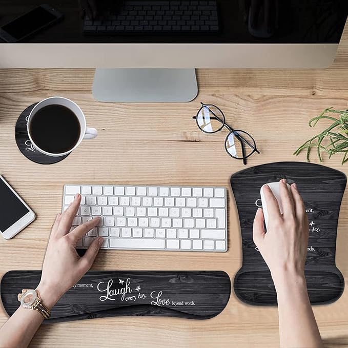Keyboard Wrist Rest Pad and Ergonomic Mouse Pad Wrist Rest (with Coaster) Set Non-Slip Base &amp with Memory Foam for Easy Typing and Wrist Pain Relief - Quote Live Love Laugh