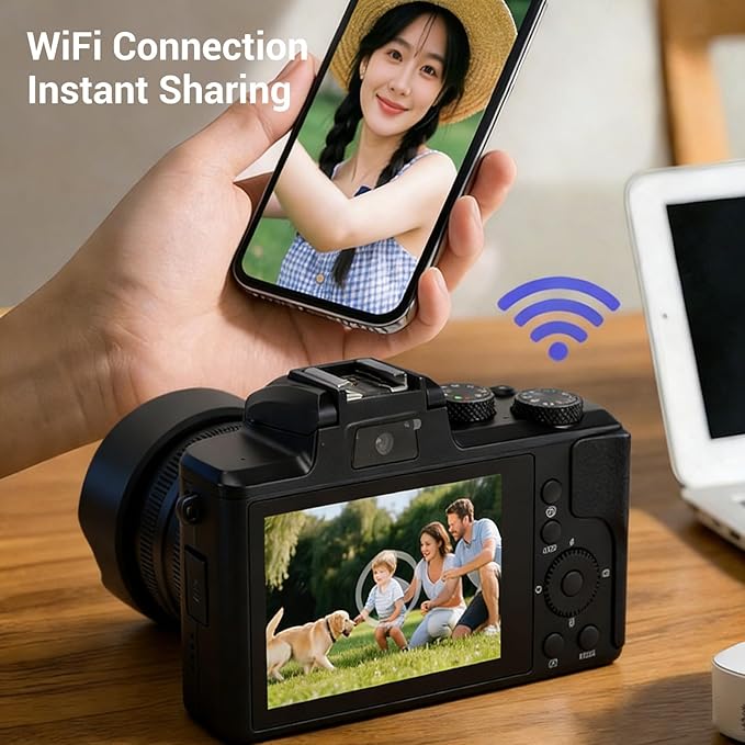 Diyeeni 8K Digital Camera 88MP HD Dual Lens 16X Zoom WiFi Webcam with 3.2 Inch Touchscreen Flash Lens Hood for Photography Selfie Video Streaming