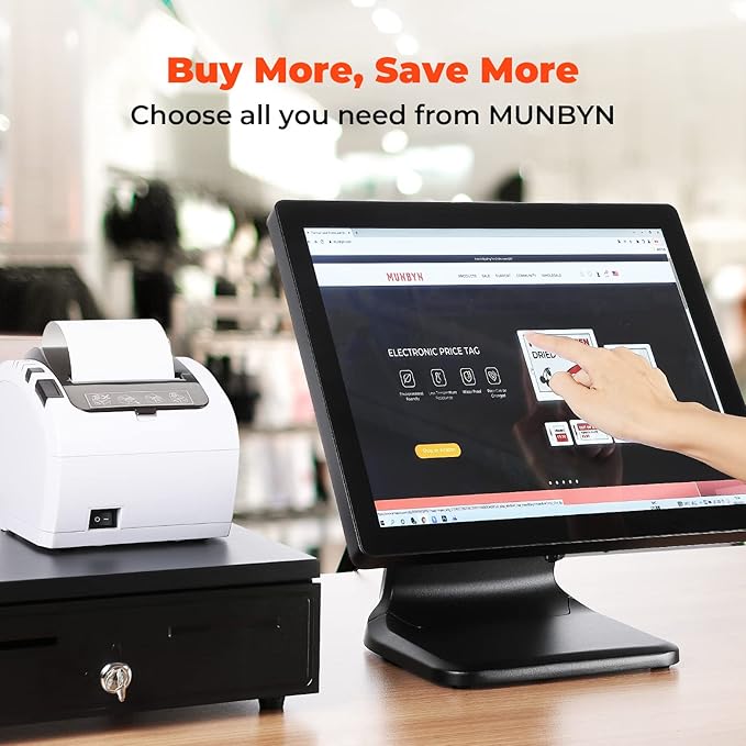 MUNBYN 17-inch POS-Touch-Screen-Monitor POS-System-for-Small-Business Multi-Touch Monitor 400 nits True Flat Seamless Capacitive LED VGA/HDMI Input for Office POS Restaurant No Driver Required
