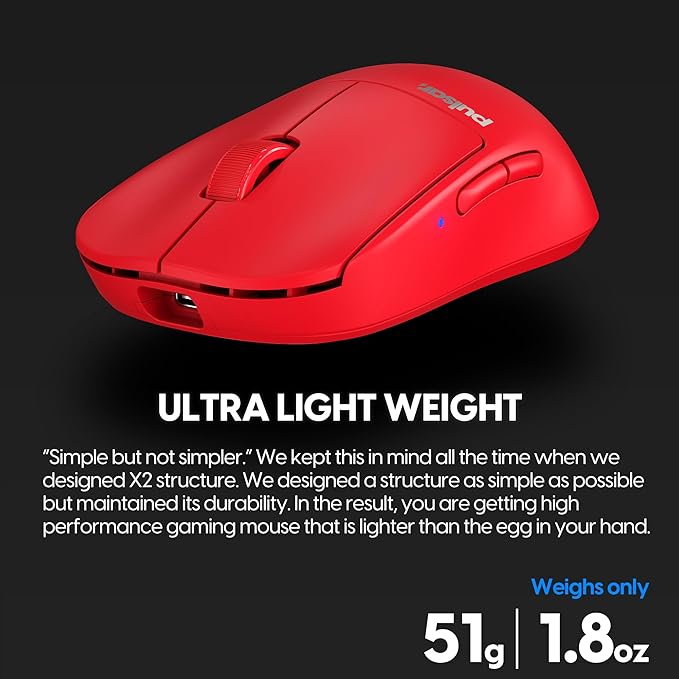 Pulsar Gaming Gears X2 v2 mini Wireless Gaming Mouse Limited Color Edition Ultra Lightweight 1.80 oz (51 g) Symmetrical Optical Switch 26000 DPI PAW3395 Sensor (Mini Wireless Red) (Renewed)