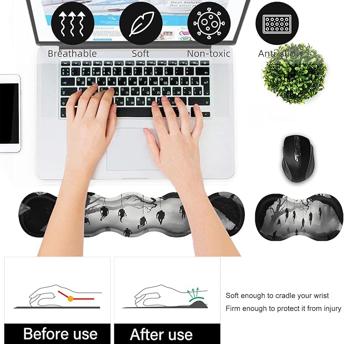 Bxgolkgd Desk Mat SetMouse Pad with Keyboard Wrist Rest &amp Mouse Wrist RestWave-Shaped DesignNon-Slip Rubber BaseErgonomic Desk Mat for HomeOfficeGamingSkeleton Tree