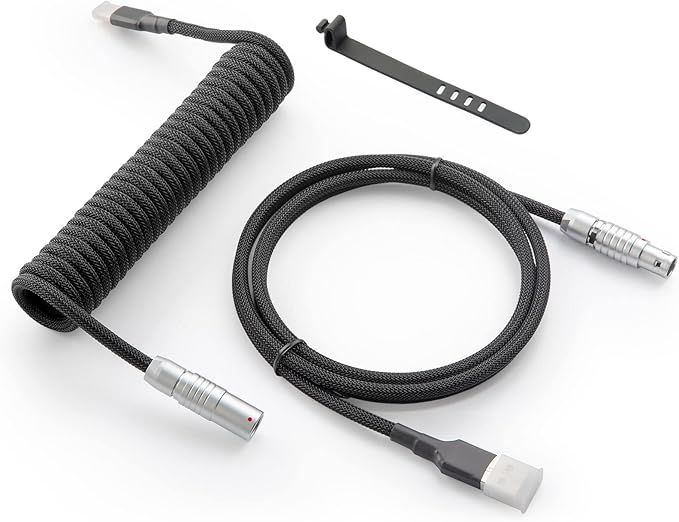 GUNMJO Pro Custom Coiled USB C Cable for Gaming Keyboard Double-Sleeved Mechanical Keyboard Cable with Slim Type Detachable Metal Aviator 1.5M USB-C to USB-A Classic Black Color