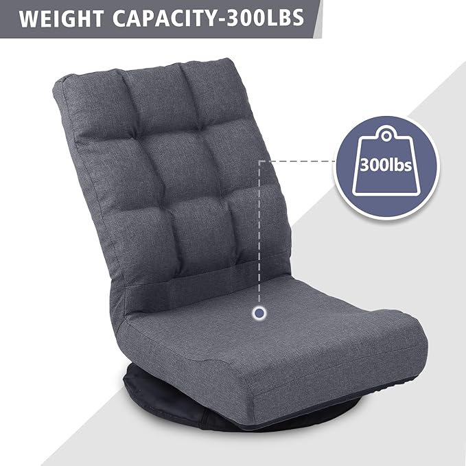 Swivel Floor Chair for TeensMultipurpose Gaming Chair Rocker for TV Reading Playing Video Games Lumbar Support Adjustable Foldable Backrest (Grey)