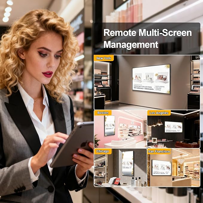 43 Inch 4K Wall Mount Digital Signage 700nits High Brightness Slim Frameless Advertising Display Commerical Display LCD Monitor with CMS/U-Disk Plug&ampPlay Split Screen 7/24 Timer switchHDMI/US