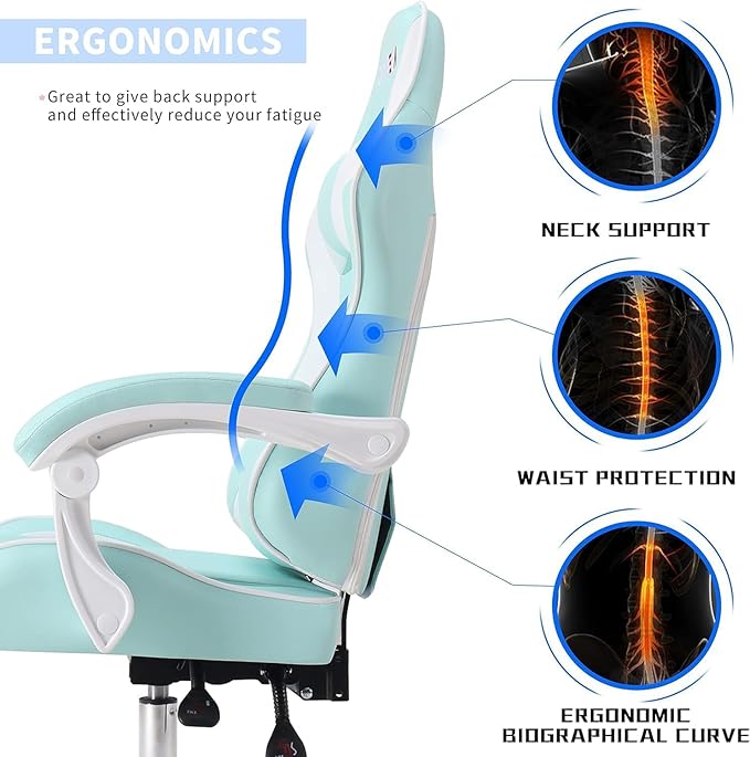 ALEAVIC Gaming Chair with Massager Fabric Gaming Chairs for Adults Ergonomic Gamer Chair with Adjustable Headrest and Lumbar Support Reclining Computer Game Chair High Back Light Blue