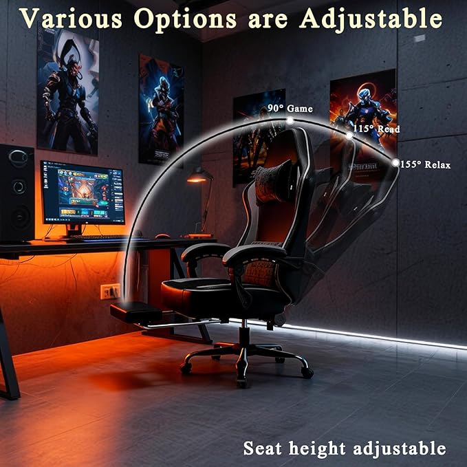 Gaming Chair with Pocket Spring Cushion and Footrest Ergonomic Computer Chair for Adults Breathable PU Leather Game Chair