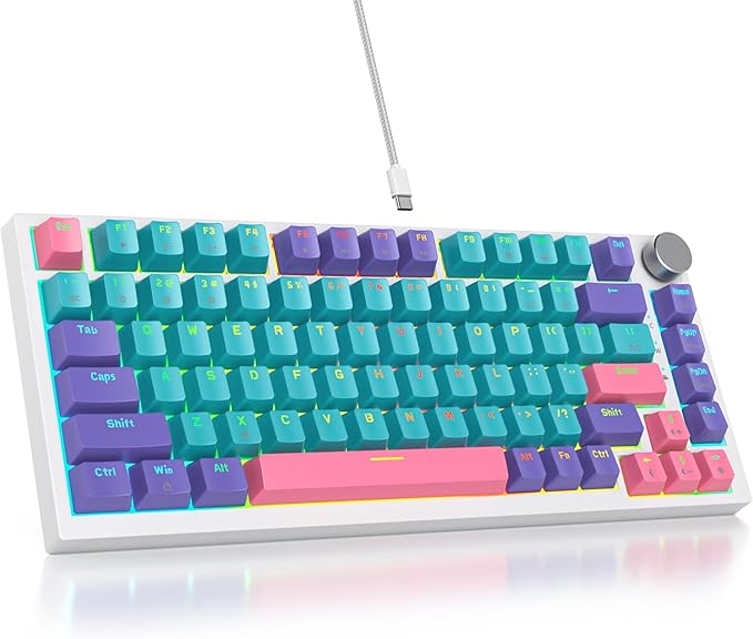 75 Percent Keyboard Gasket-Mounted with Sound Absorbing Pads 82-Key Compact Wired RGB Mechanical Gaming Keyboard Hot-Swap Socket for Win Joker