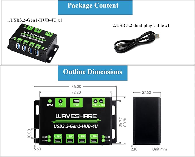 4-Ch USB 3.2 Gen1 HUB 4-Port USB Hub 4X Extended USB 3.2 Gen1 Ports and 5Gbps Compatible with WindowsLinux and Android Systems and USB 3.2/2.0/1.1 No Driver Required Plug-and-Play