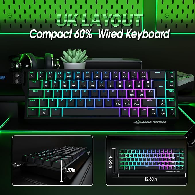 ZIYOU LANG X Magic-Refiner X68HE 8KHz Rapid Trigger Mechanical Gaming Keyboard60% WiredHall Effect Magnetic SwitchAdjustable ActuationRGB BacklitSnap Tap RGB Backlit for PC/Mac Black