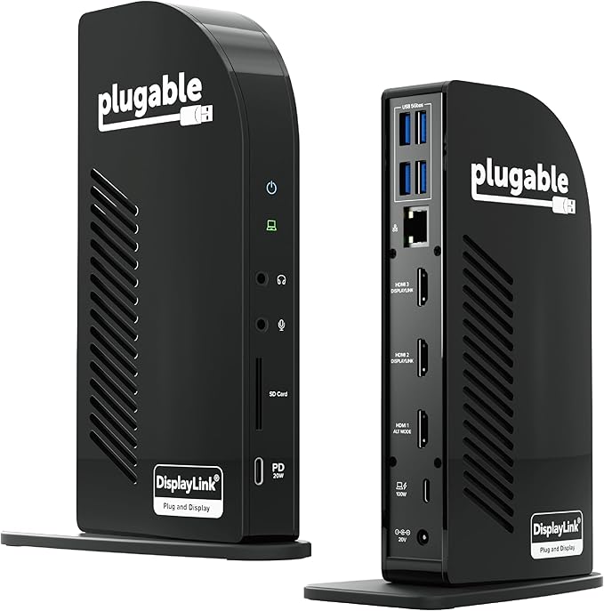 Plugable USB-C Triple Monitor Docking Station: 13-in-1 Laptop Dock with 100W Charging for Mac (DisplayLink Driver Required) Windows Chrome 3 HDMI Gigabit Ethernet SD USB-C 20W 4 USB - UD-ULTCDL