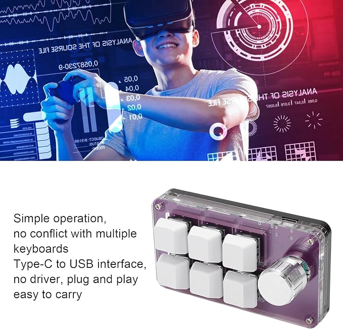 Pilipane Compact 1 Handed Mechanical Gaming Keyboard Programmable Shortcut Keyboard and Gaming Keypad with Knob Function Gaming Accessory for Windows/Linux/MacOS