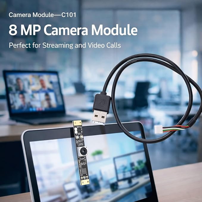 8MP USB Camera Module with Autofocus and Fixed Focus 2.4mm Lens Black - High Resolution Imaging Digital Microphone Compatible with Multiple Systems